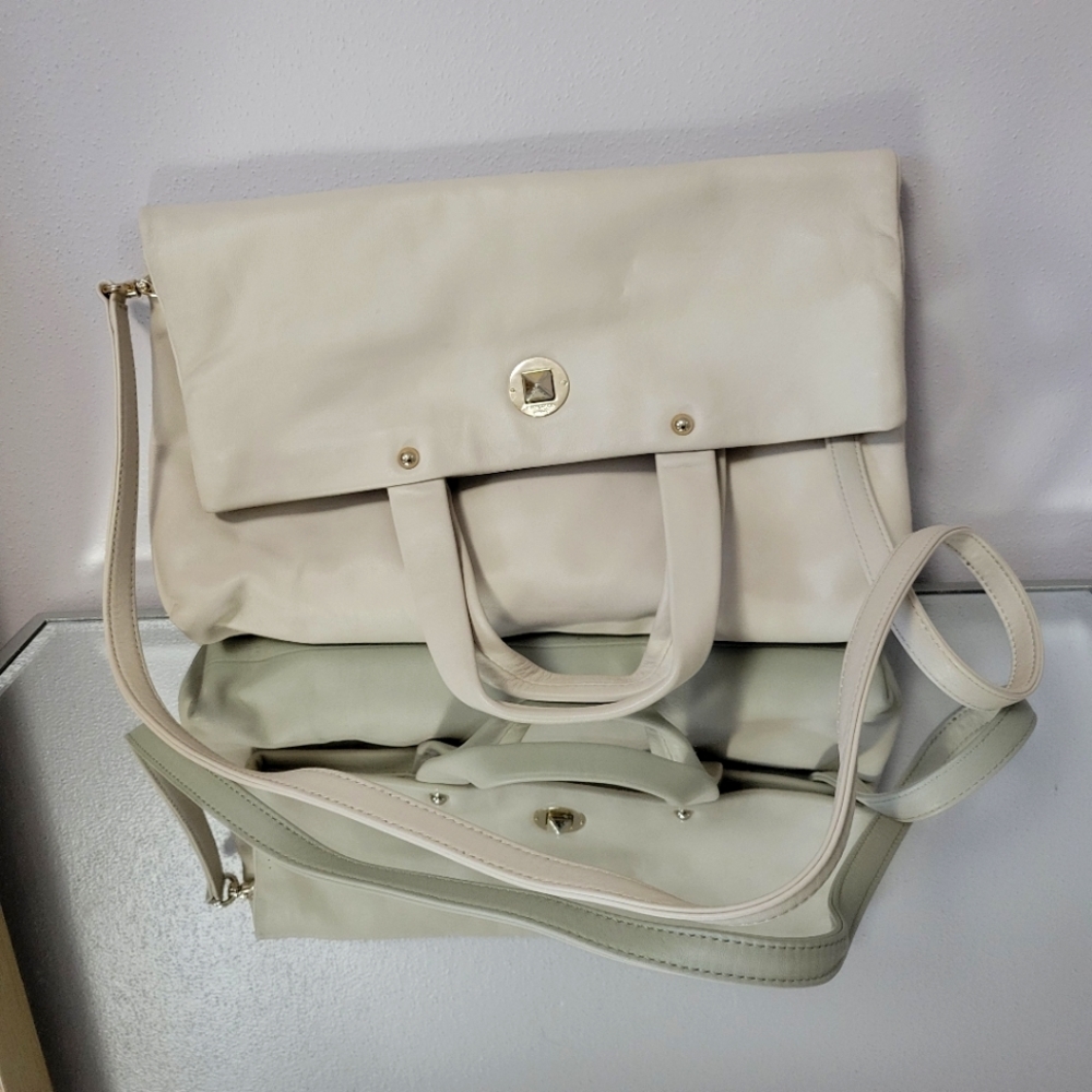 Kate Spade Cream Fold-over Buttery Leather Bag with adjustable should strap